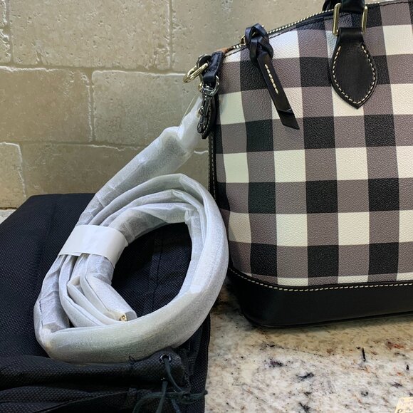 Dooney & Bourke Black & White Check Darcy Satchel NWT - Picture 4 of 11